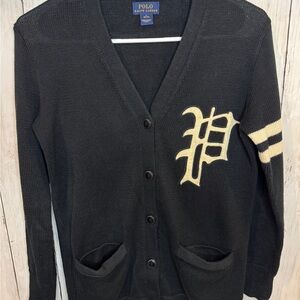 Polo Ralph Lauren Varsity Sweater P Wing Youth Large 12-14 Black and White Cardi
